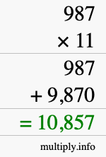 How to calculate 987 times 11 using long multiplication How to calculate 987 times 11 using long multiplication