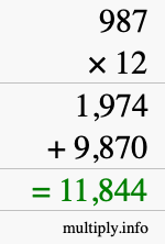 How to calculate 987 times 12 using long multiplication How to calculate 987 times 12 using long multiplication