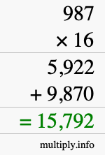 How to calculate 987 times 16 using long multiplication