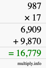 How to calculate 987 times 17 using long multiplication