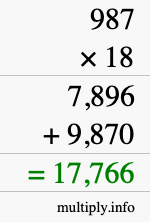 How to calculate 987 times 18 using long multiplication