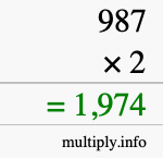 How to calculate 987 times 2 using long multiplication