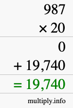 How to calculate 987 times 20 using long multiplication How to calculate 987 times 20 using long multiplication