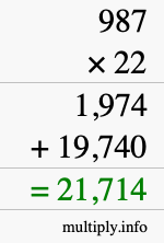 How to calculate 987 times 22 using long multiplication