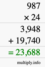 How to calculate 987 times 24 using long multiplication How to calculate 987 times 24 using long multiplication