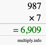 How to calculate 987 times 7 using long multiplication