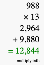 How to calculate 988 times 13 using long multiplication