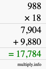 How to calculate 988 times 18 using long multiplication