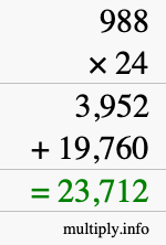 How to calculate 988 times 24 using long multiplication How to calculate 988 times 24 using long multiplication