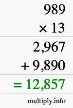How to calculate 989 times 13 using long multiplication