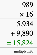 How to calculate 989 times 16 using long multiplication