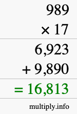 How to calculate 989 times 17 using long multiplication