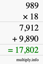 How to calculate 989 times 18 using long multiplication