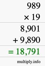 How to calculate 989 times 19 using long multiplication