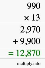 How to calculate 990 times 13 using long multiplication