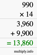 How to calculate 990 times 14 using long multiplication How to calculate 990 times 14 using long multiplication