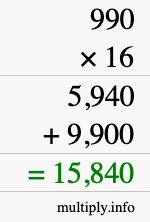 How to calculate 990 times 16 using long multiplication