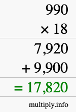 How to calculate 990 times 18 using long multiplication