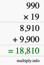 How to calculate 990 times 19 using long multiplication