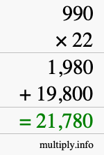 How to calculate 990 times 22 using long multiplication