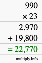 How to calculate 990 times 23 using long multiplication