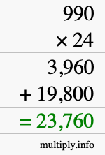 How to calculate 990 times 24 using long multiplication How to calculate 990 times 24 using long multiplication