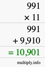 How to calculate 991 times 11 using long multiplication How to calculate 991 times 11 using long multiplication
