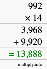 How to calculate 992 times 14 using long multiplication How to calculate 992 times 14 using long multiplication