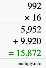 How to calculate 992 times 16 using long multiplication