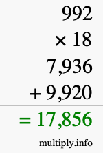 How to calculate 992 times 18 using long multiplication