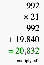How to calculate 992 times 21 using long multiplication