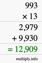 How to calculate 993 times 13 using long multiplication