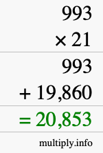 How to calculate 993 times 21 using long multiplication