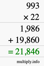 How to calculate 993 times 22 using long multiplication