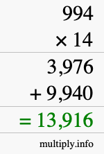 How to calculate 994 times 14 using long multiplication How to calculate 994 times 14 using long multiplication
