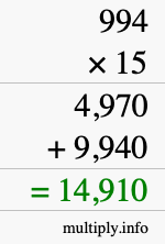 How to calculate 994 times 15 using long multiplication