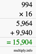 How to calculate 994 times 16 using long multiplication