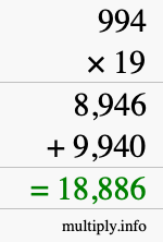 How to calculate 994 times 19 using long multiplication