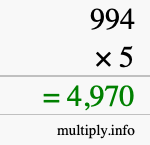 How to calculate 994 times 5 using long multiplication