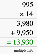 How to calculate 995 times 14 using long multiplication How to calculate 995 times 14 using long multiplication