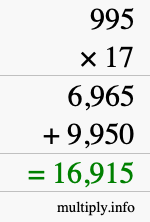 How to calculate 995 times 17 using long multiplication