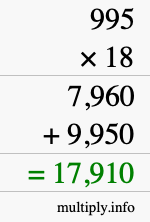 How to calculate 995 times 18 using long multiplication