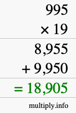How to calculate 995 times 19 using long multiplication