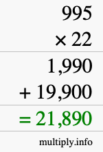How to calculate 995 times 22 using long multiplication
