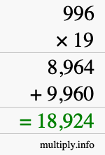 How to calculate 996 times 19 using long multiplication