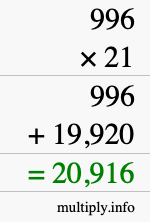 How to calculate 996 times 21 using long multiplication