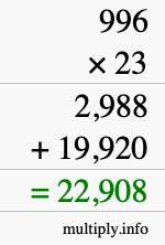 How to calculate 996 times 23 using long multiplication How to calculate 996 times 23 using long multiplication
