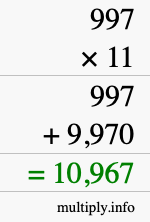 How to calculate 997 times 11 using long multiplication How to calculate 997 times 11 using long multiplication