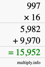 How to calculate 997 times 16 using long multiplication