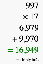 How to calculate 997 times 17 using long multiplication